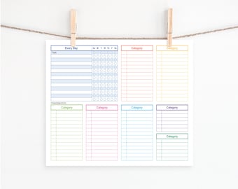 Printable Task List - Editable List Page, Color and Black White Version, To Do Lists, Fillable PDF, List Template, Organization Planning