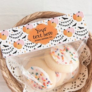 6.5" Peach/Pink Pumpkins Halloween Bag Toppers - PRINTABLE goody bag label, Ziplock Foldover Sandwich Card, Snack Topper, Edit in Corjl