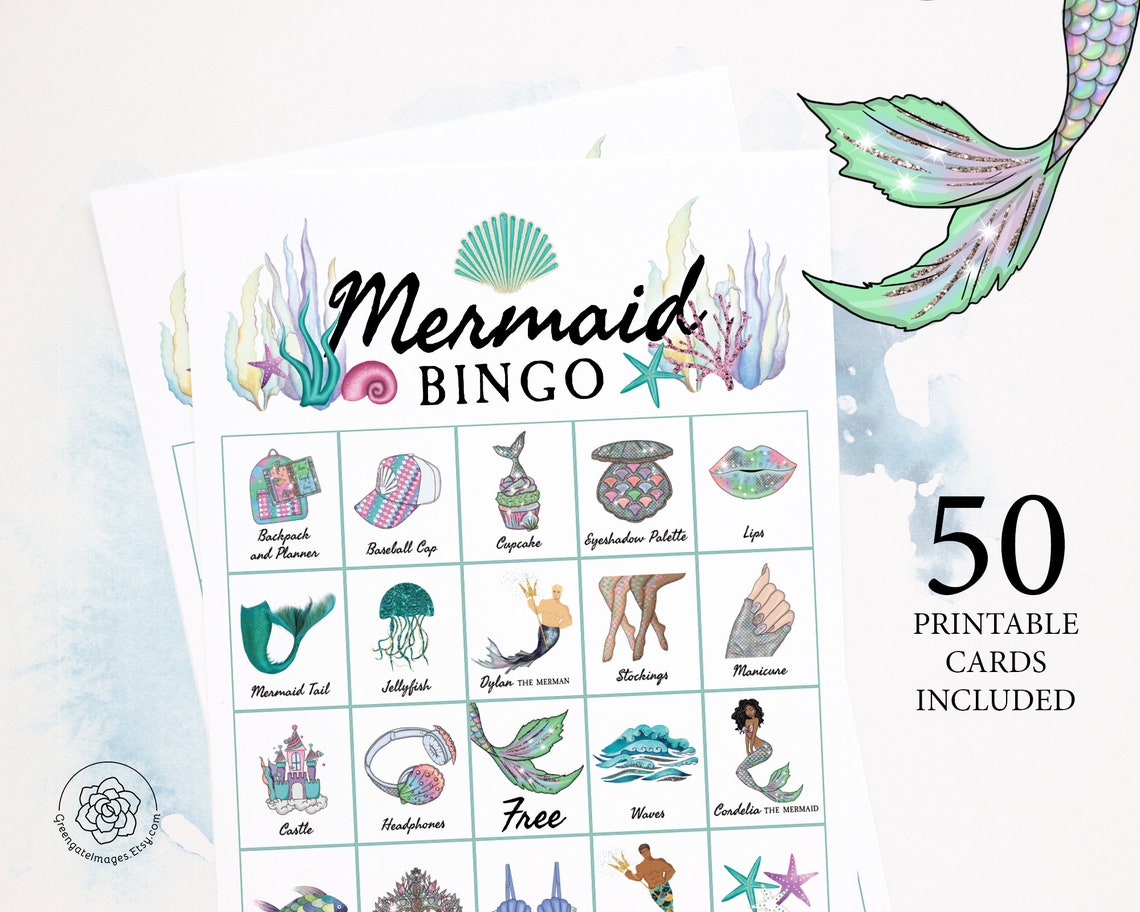Mermaid Bingo Cards: Printable Bingo Cards 50 Cards Kids | Etsy