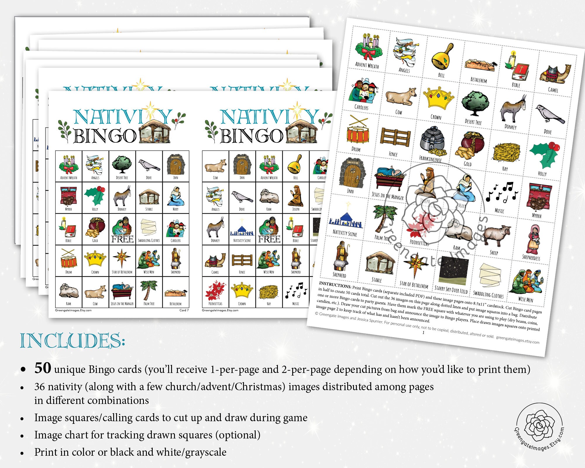Nativity Bingo Cards: Printable Christmas Bingo 50 Cards - Etsy