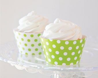 Limoengroene polkadot cupcake wrappers - INSTANT DOWNLOAD, limoen en wit, afdrukbare cupcake wraps, feestprintables, ideeën voor vrijgezellenfeesten