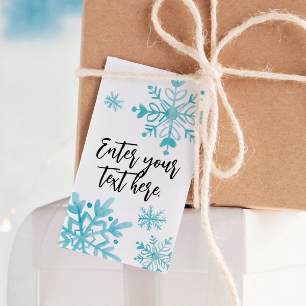 Snowflake Gift Tags - Corjl editable, favor tags, printable hang tags, 2x3.5 inches, bag tags, winter ideas, editable message, rectangle tag