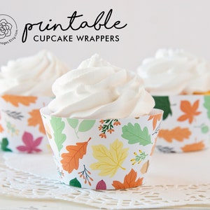 Fall Cupcake Wrappers printable cupcake wrappers, autumn cupcakes, fall bridal shower, fall leaves on white background, fall decorations image 5