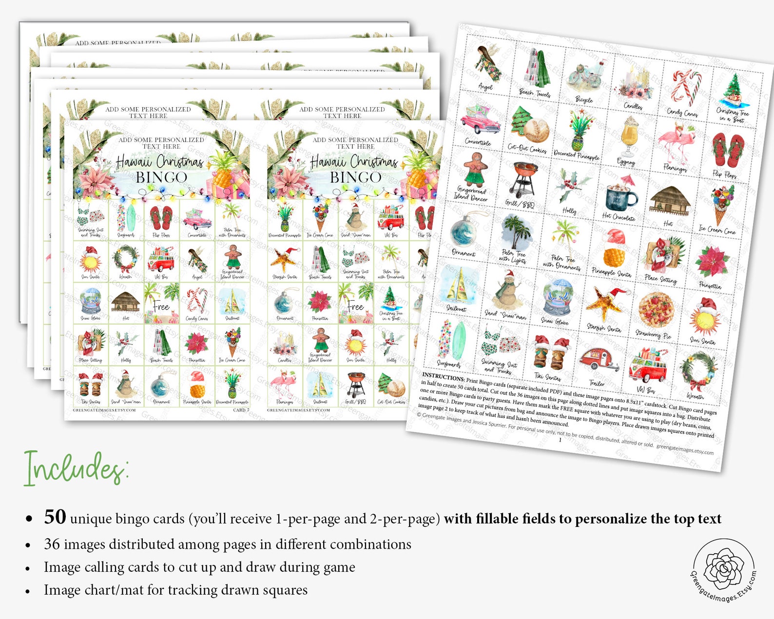Tropical CHRISTMAS Bingo: 50 Printable Bingo Cards With Hawaii - Etsy