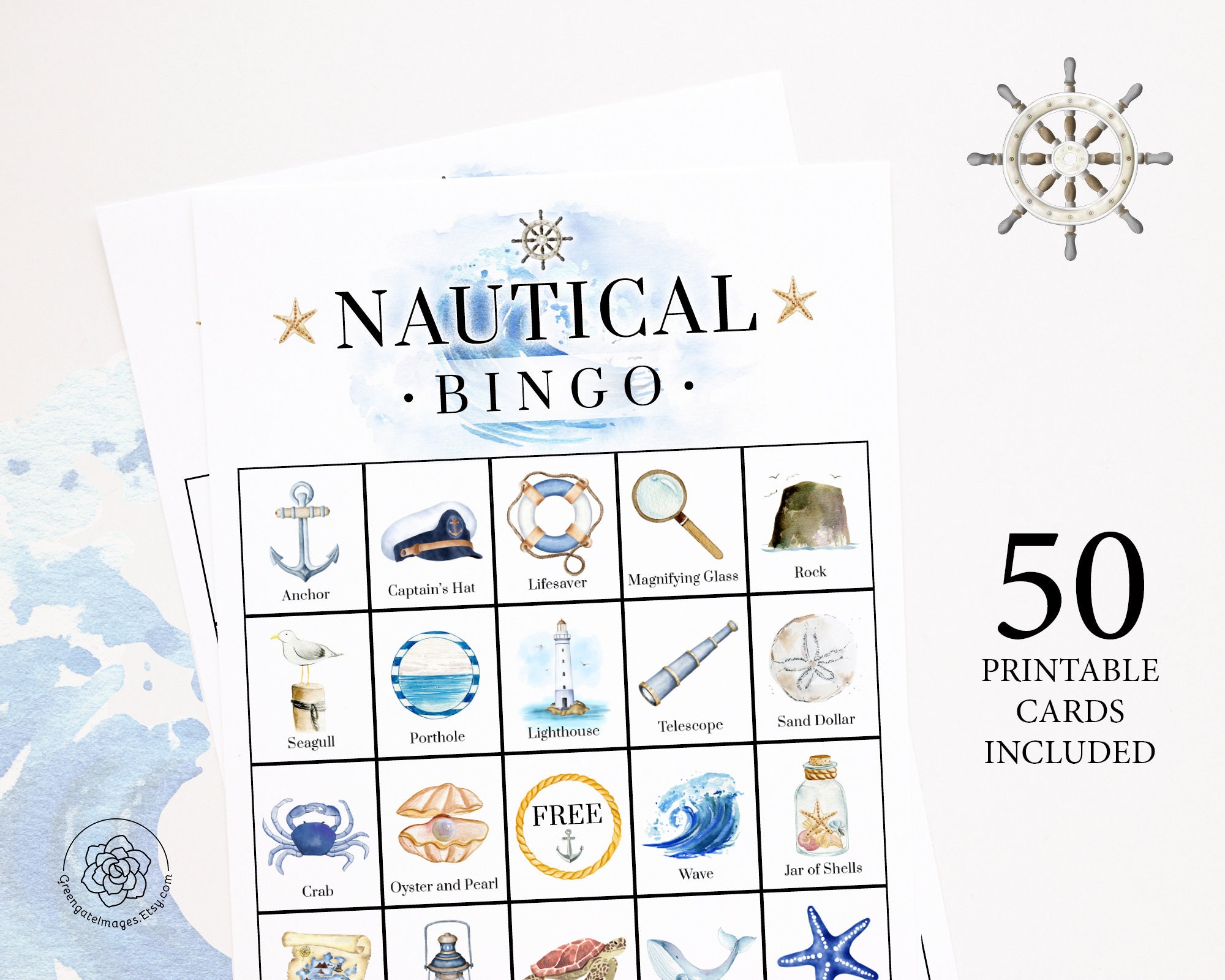 Nautical Bingo PRINTABLE 50 cards bingo pdf game party game Etsy