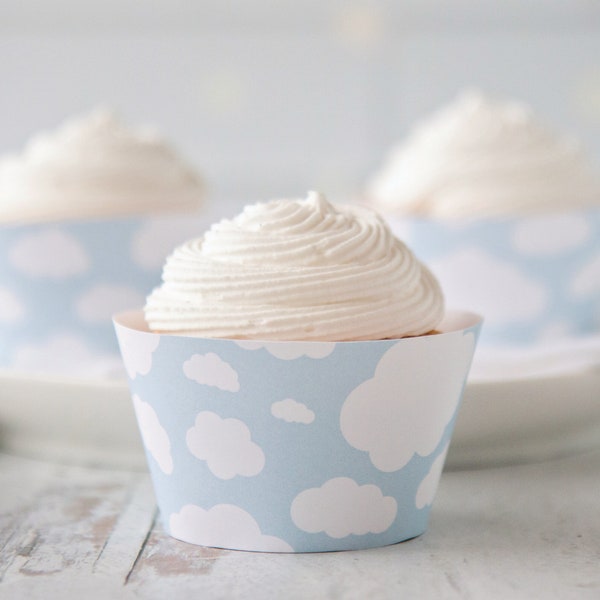 Cloud Cupcake Wrapper Download - clouds printable, light blue, cupcake printable, baby shower ideas, kids birthday party, sky printables
