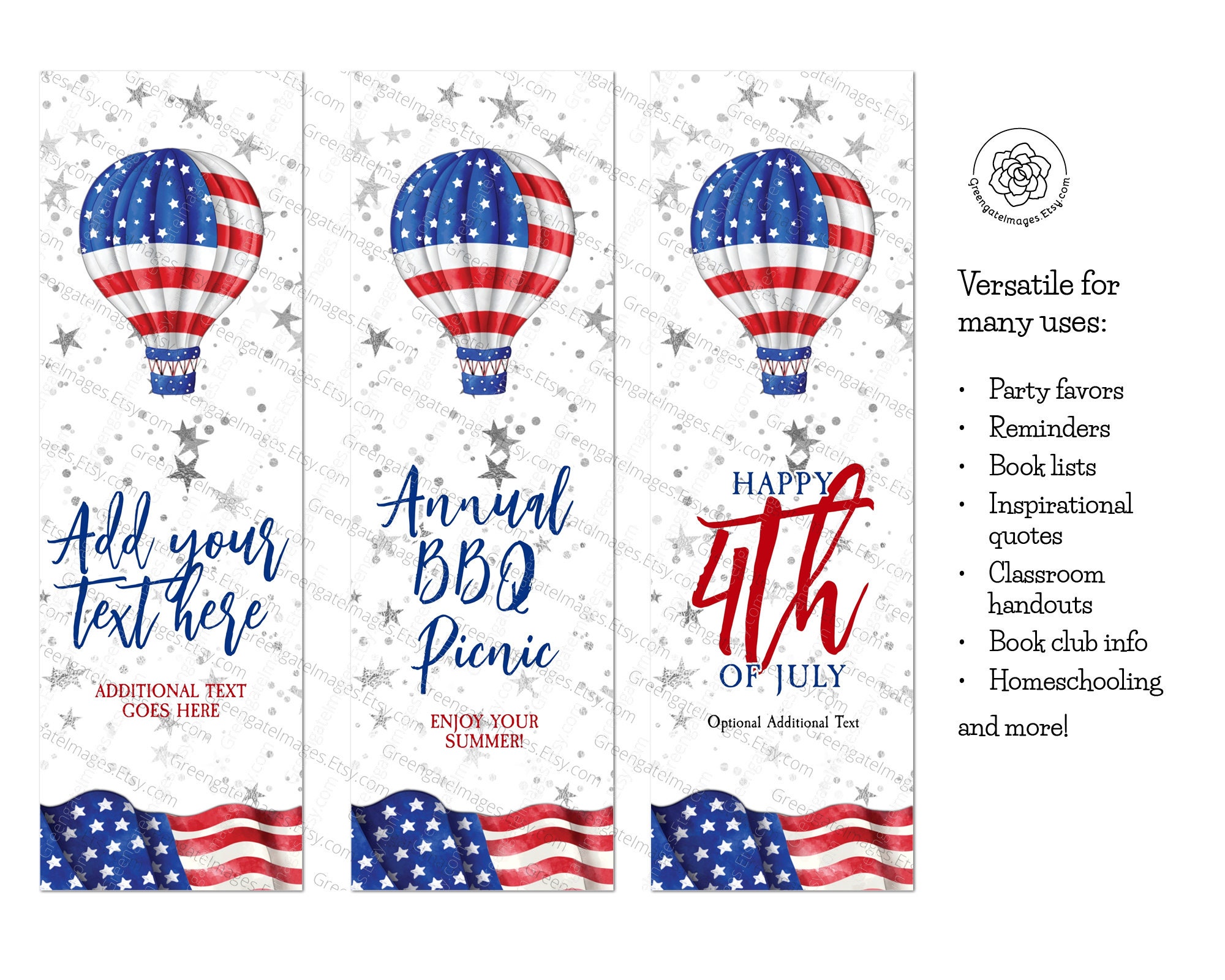 Patriotic Bookmark Personalize Corjl 4th of July Bookmark Etsy