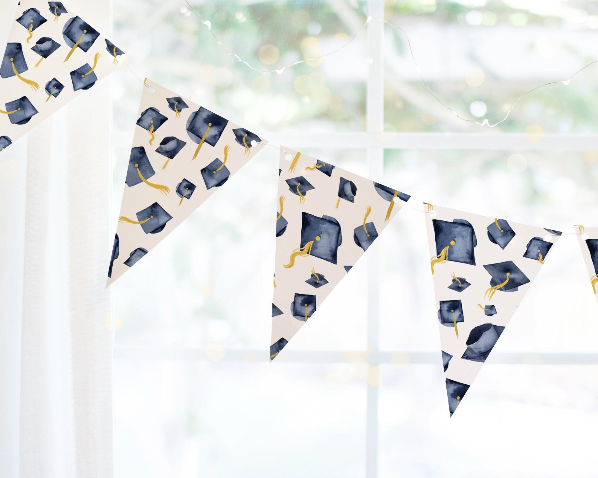Navy Blue Graduation Bunting - PRINTABLE Graduation Cap Design, Party ...