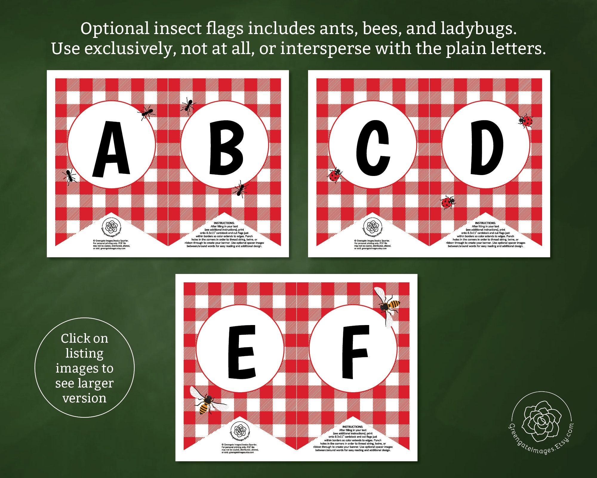 Picnic Letter Banner - Editable Printable Message Bunting, Red and ...