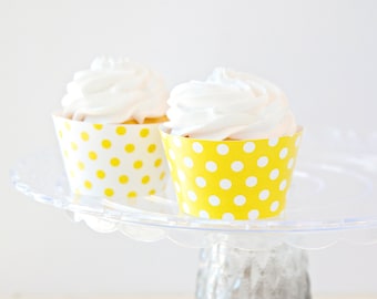 Yellow Polka Dot Cupcake Wrappers - INSTANT DOWNLOAD, sunshine yellow, printable cupcake wraps, party printable, baby shower, bridal shower