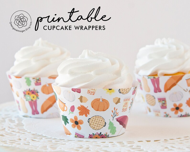 Fall Cupcake Wrappers Printable Cupcake Wrappers Autumn Etsy