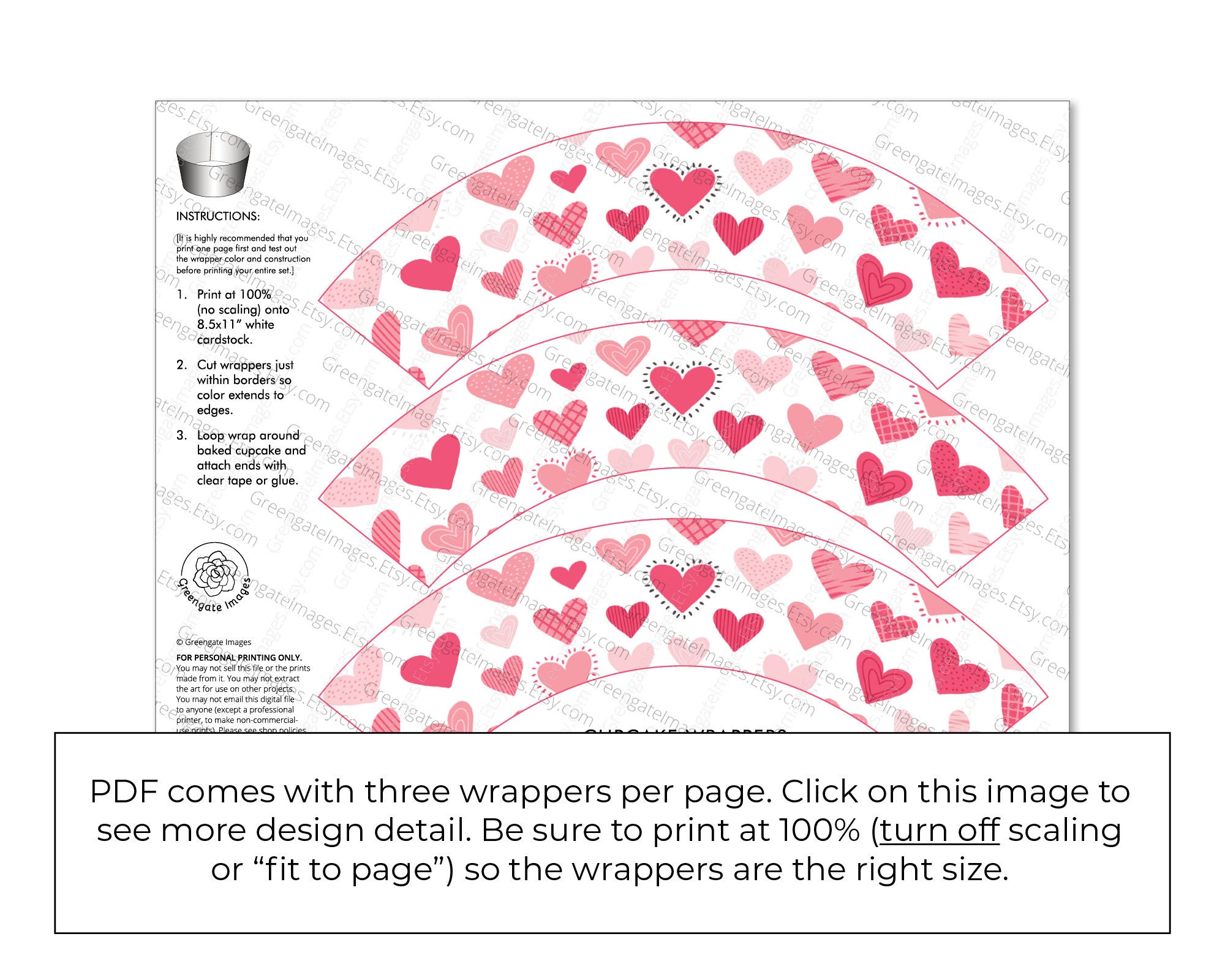 Wrapper Heart Print Valentine Heart Cupcake Wrappers - PRINTABLE Instant Download. Cute ...