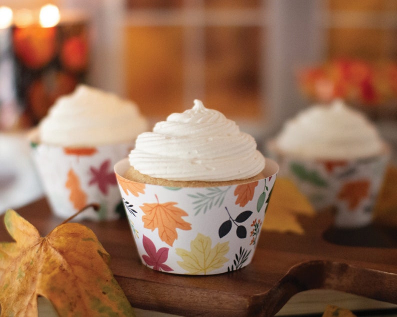 Fall Cupcake Wrappers printable cupcake wrappers, autumn cupcakes, fall bridal shower, fall leaves on white background, fall decorations image 1