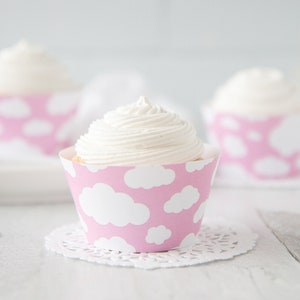 Pink Cloud Cupcake Wrapper Descarga instantánea IMPRIMIBLE imagen 1