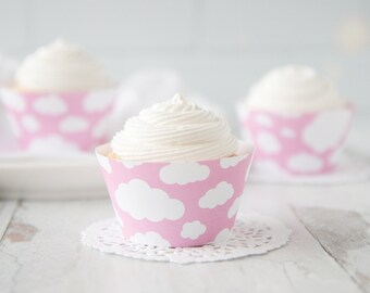 Pink Cloud Cupcake Wrapper - PRINTABLE instant download