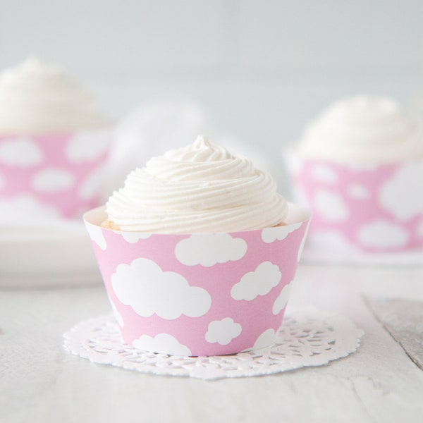 Pink Cloud Cupcake Wrapper - PRINTABLE instant download