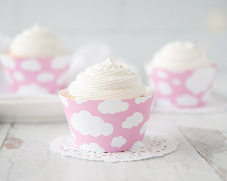 Pink Cloud Cupcake Wrapper Descarga instantánea IMPRIMIBLE imagen 1