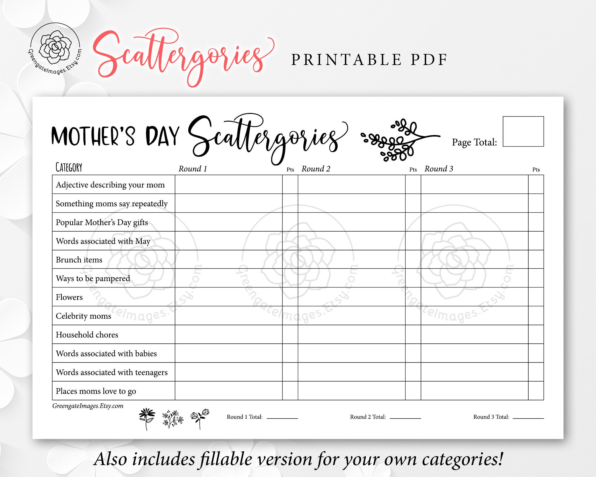 Mother S Day Scattergories Printable Scattergories Etsy