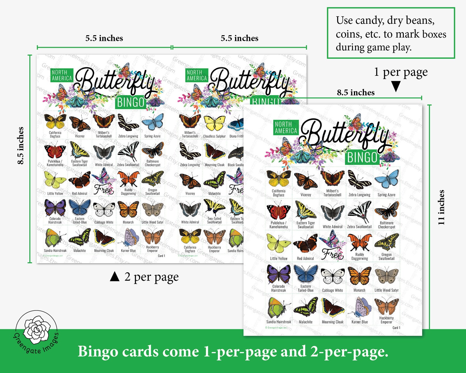 Butterfly Bingo - 50 PRINTABLE Unique Cards. Instant Digital Download ...