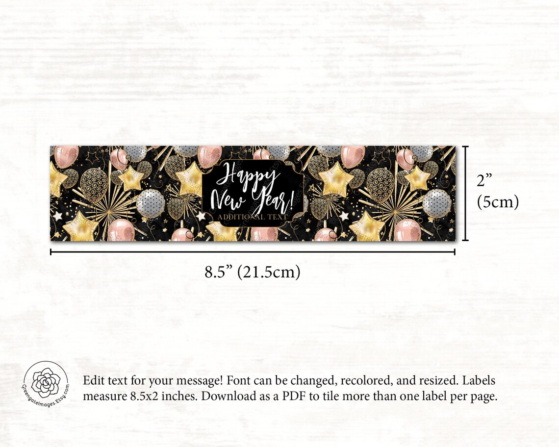 New Year's Water Bottle Label Printable Corjl Editable - Etsy