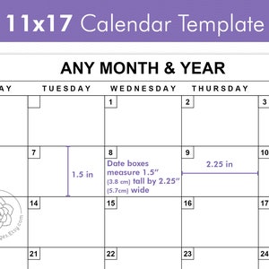 11x17 Calendar Template - Editable Landscape Calendar, Any Month, A3 ...