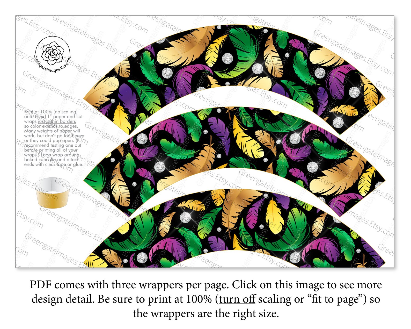 Mardi Gras Cupcake Wrappers Printable Mardi Gras Cupcake | Etsy