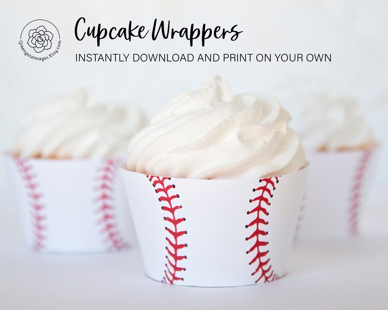 Baseball Cupcake Wrappers PRINTABLE cupcake wrappers instant download baseball party sports theme party boy birthday sports