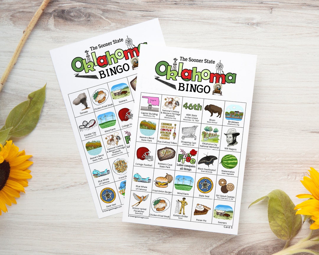Oklahoma Bingo Cards 50 PRINTABLE Unique Cards Download Instantly. Fun