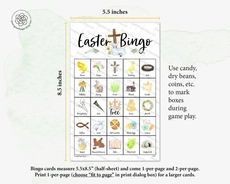 Christian Easter Bingo: 50 printable unique cards, Resurrection church game, Sunday school, kids game, seniors activity, religious holiday image 4