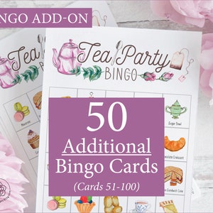 AJOUT : 50 cartes de bingo Tea Party supplémentaires (numérotées de 51 à 100) pour aller avec le jeu original, vendues séparément