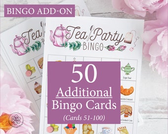 ADD-ON: 50 additional Tea Party bingo cards (numbered 51-100) to go with the original game that is sold separately