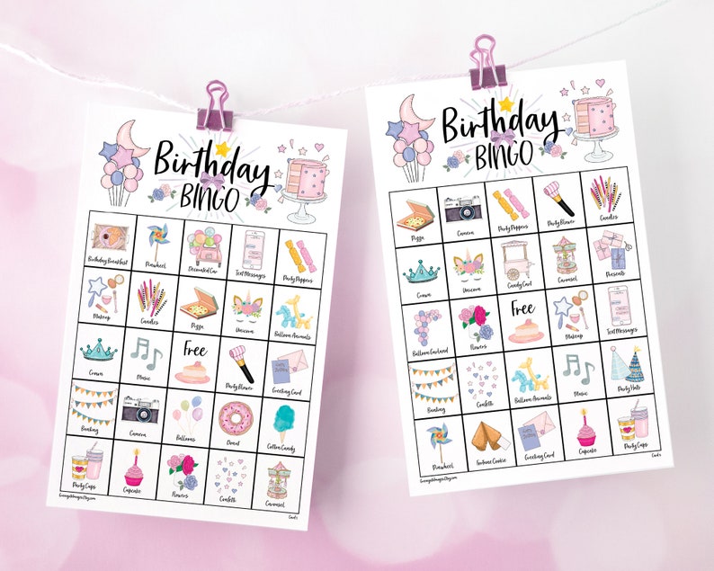 Birthday Bingo Cards: Printable Bingo Cards 50 Cards Girls - Etsy