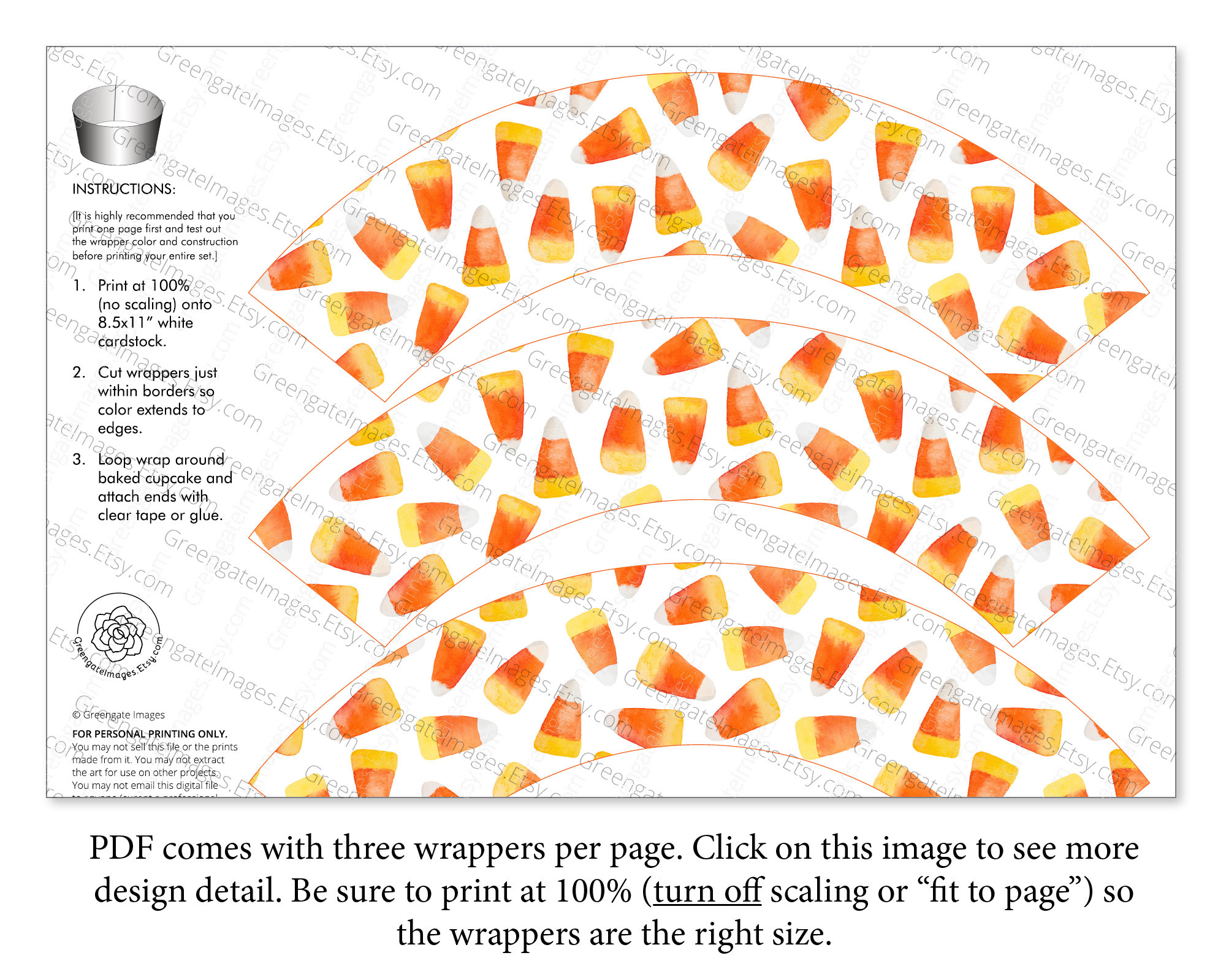Printable Candy Corn Cupcake Wrappers - Instant Download Halloween ...