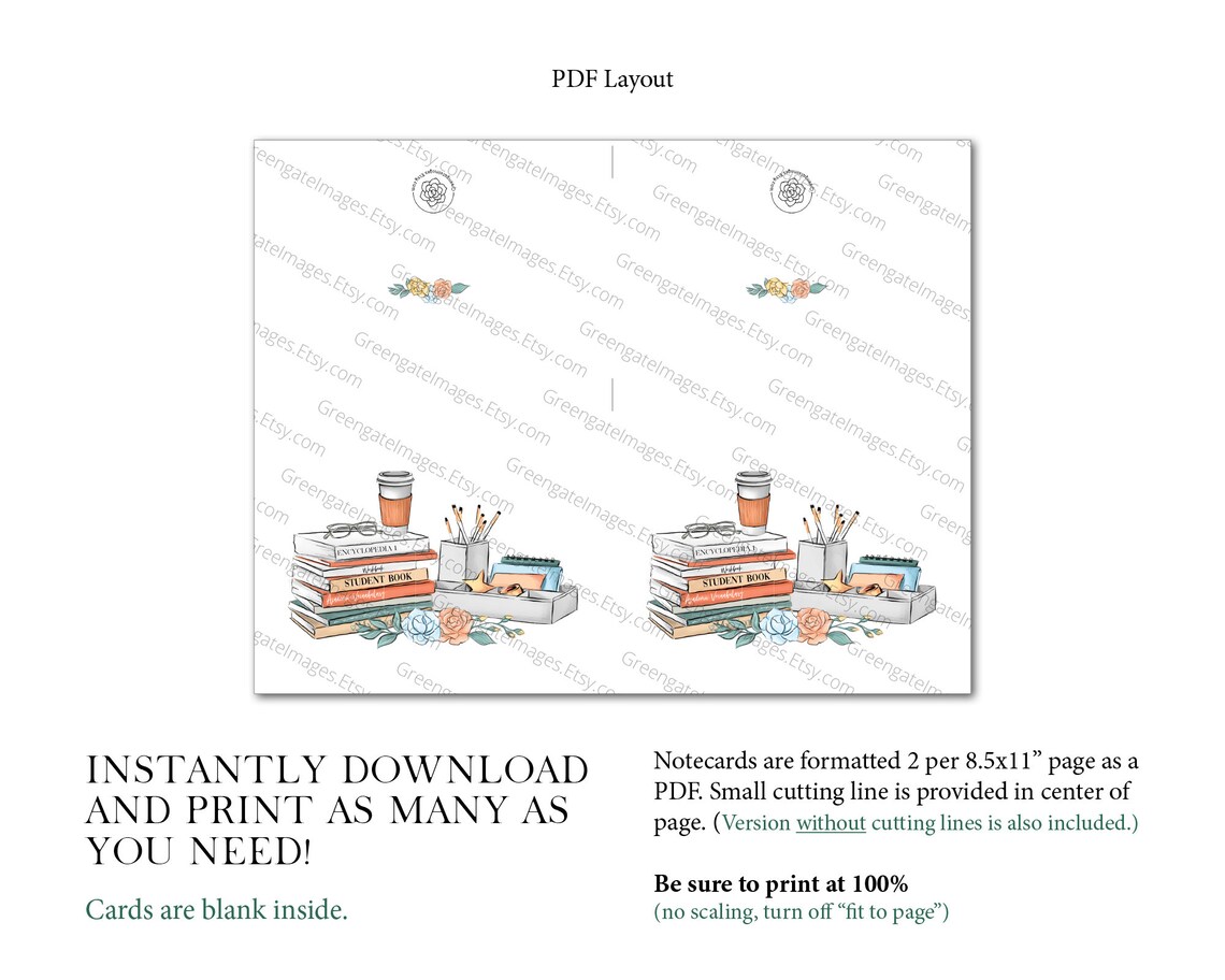School Note Cards PRINTABLE Notecard Instant Download PDF. | Etsy