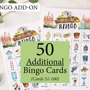 AJOUT : 50 cartes de bingo jardinage supplémentaires (numérotées de 51 à 100) pour aller avec le jeu original, vendues séparément