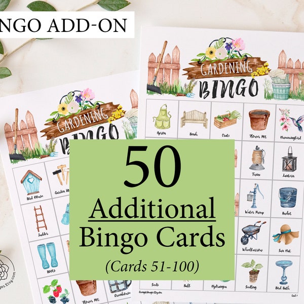 ADD-ON: 50 additional Gardening bingo cards (numbered 51-100) to go with the original game that is sold separately