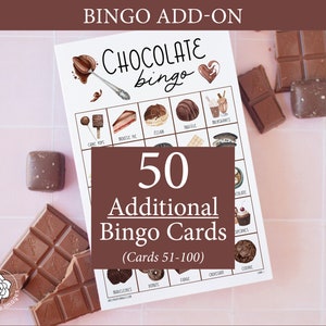 AJOUT : 50 cartes de bingo au chocolat supplémentaires (numérotées de 51 à 100) pour aller avec le jeu original, vendues séparément