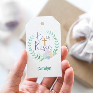 He is Risen Gift Tags - printable gift tags, Easter editable corjl, christian church, favor bag tags, personalized name tags, hang tags