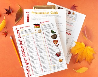 Oktoberfest Name Generator + Pronunciation Guide – Funny German party idea for kids & adults. Small, medium, large printable sizes included.