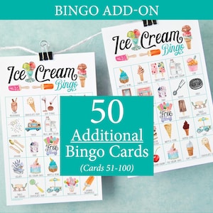 ADICIONAL: 50 cartelas adicionais de Ice Cream Bingo (numeradas de 51 a 100) para acompanhar o jogo original, vendidas separadamente