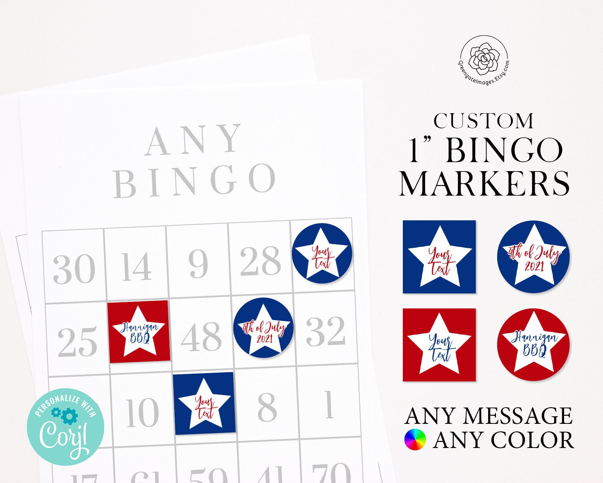 Bingo Markers 1 INCH printable squares 1 inch circle punch Etsy