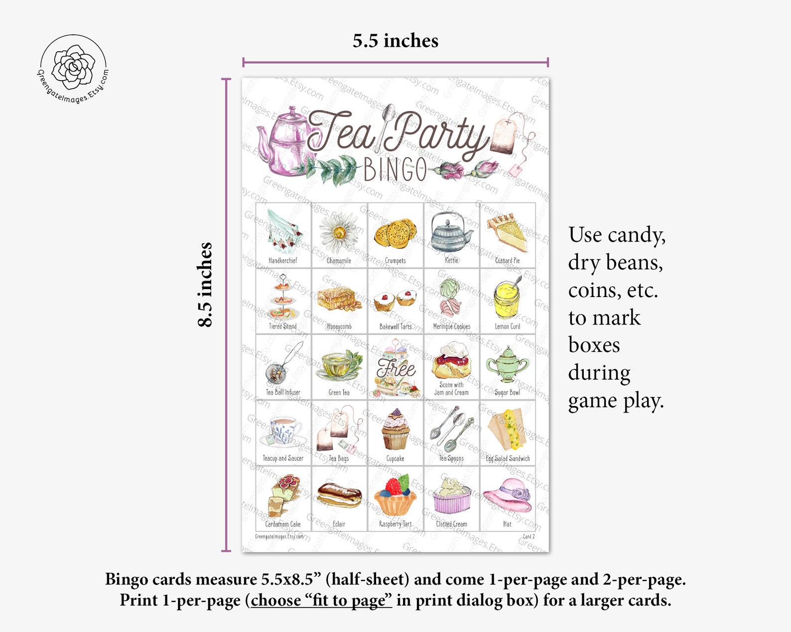 Tea Party Bingo Cards: 50 Printable Bingo Cards Women's - Etsy