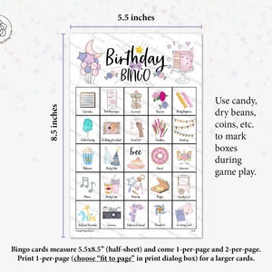 Birthday Bingo Cards: Printable Bingo Cards, 50 Cards, Girls Birthday ...
