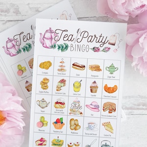 Tea Party-bingokaarten: 50 afdrukbare bingokaarten, theefeestspellen voor dames en kinderen, high tea-activiteit, leuke ideeën voor een theekransje, theebruiloft