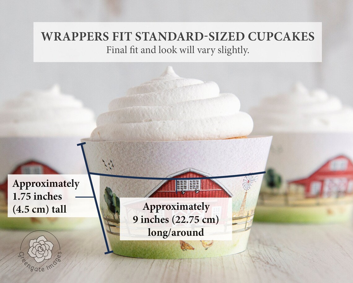 Farm/barn Cupcake Wrappers PRINTABLE Cupcake Wraps Pdf Farm Etsy
