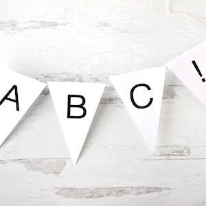 Banderín de letras blancas: banderín imprimible, editable en formato PDF. Descarga digital instantánea. Banderines con letras para fiestas, mensajes y celebraciones. TLB