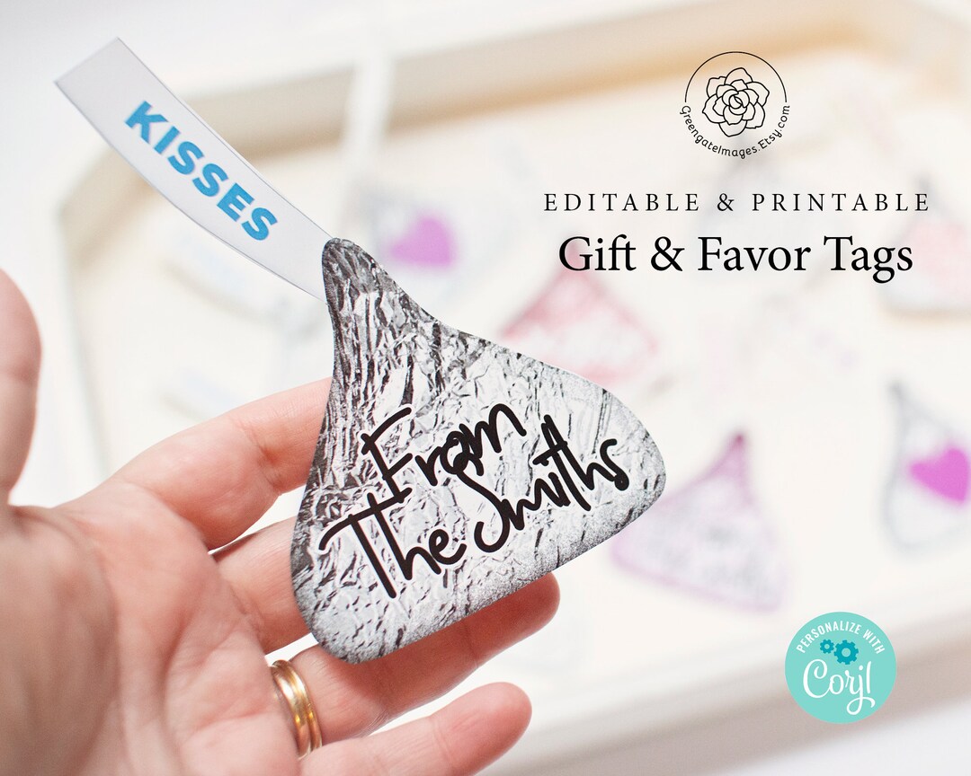 Hershey Kiss Gift Tags Corjl Editable, Favor Tags, Printable Hang Tags ...