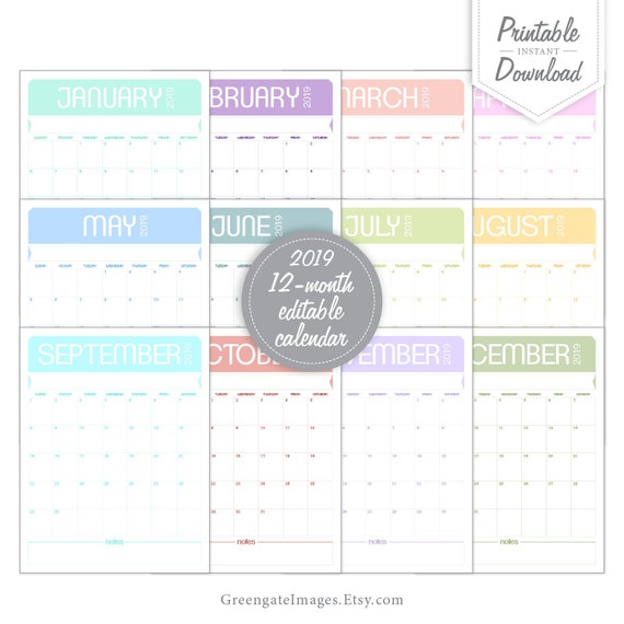 2019 printable fillable calendar editable calendar 2019 calendar 8 5x11 calendar printable calendar pages calendar template planner fillable calendar template