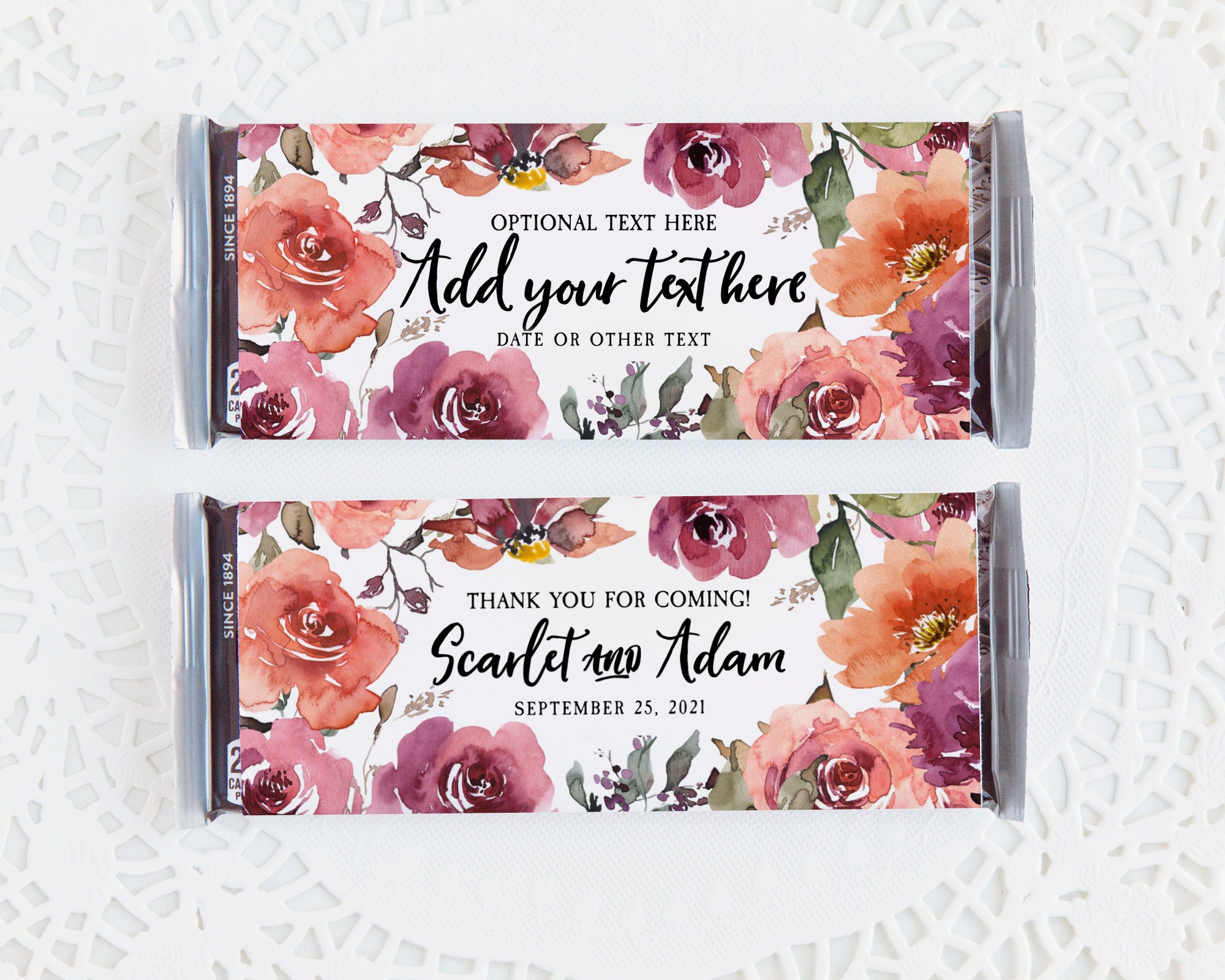 Party Supplies Hershey's Cover Editable Red Floral Party Candy Bar