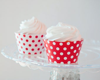 Red Polka Dot Cupcake Wrappers - INSTANT DOWNLOAD, red and white, printable cupcake wraps, party printable, birthday party ideas